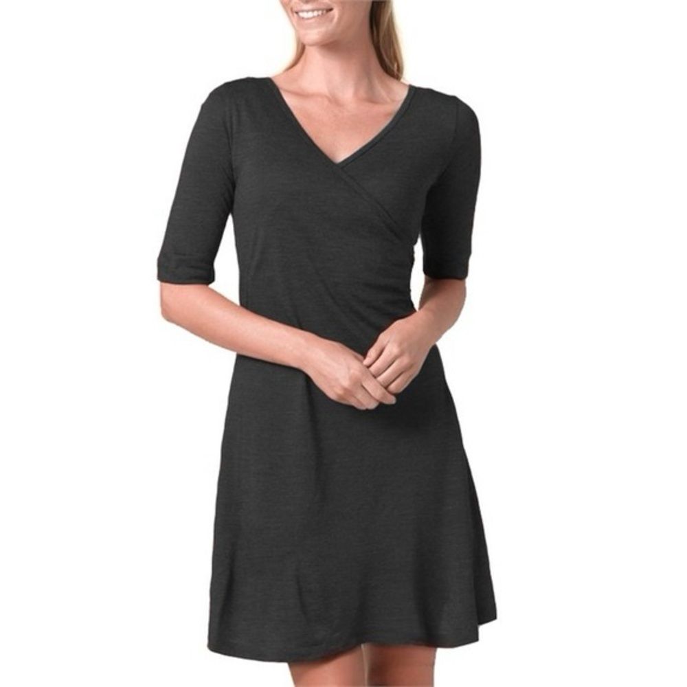 Prana Women’s Xs Nadia Faux Wrap Wool Blend Lightweight Dark Gray Mini Dress